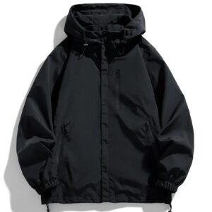 Black Hooded Windbreaker Jacket