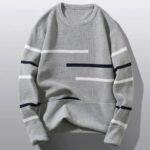 Gray Knitted Striped Sweater