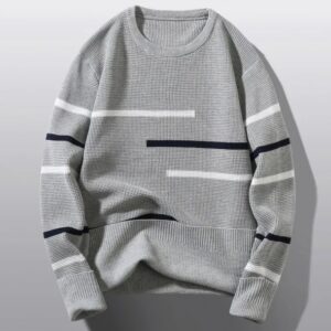 Gray Knitted Striped Sweater